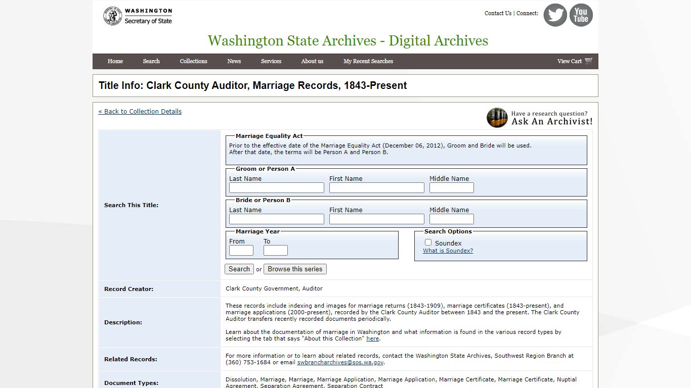 Title Info: Clark County Auditor, Marriage Records, 1843 ...